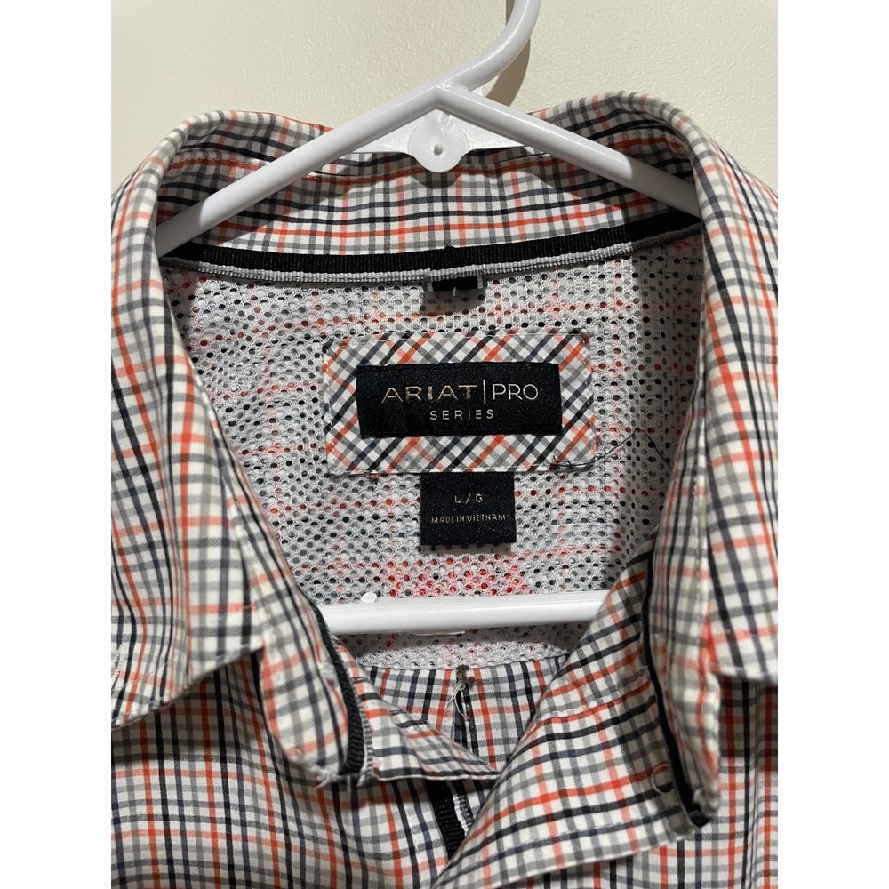 Ariat Pro Series Mens Large Orange Navy Plaid Long Sleeve Button Down Shirt